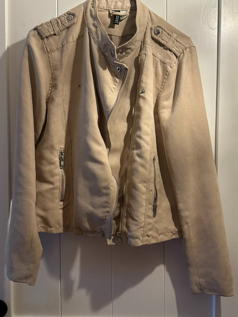 H&M Divided beige nude color crop moto jacket